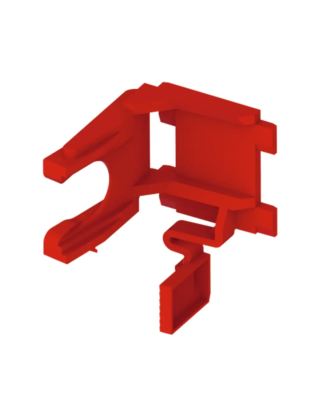 TECE-Füllventilhalter in Rot, mit mehreren Befestigungselementen und Öffnungen, geeignet für den Einsatz in Spülkästen.